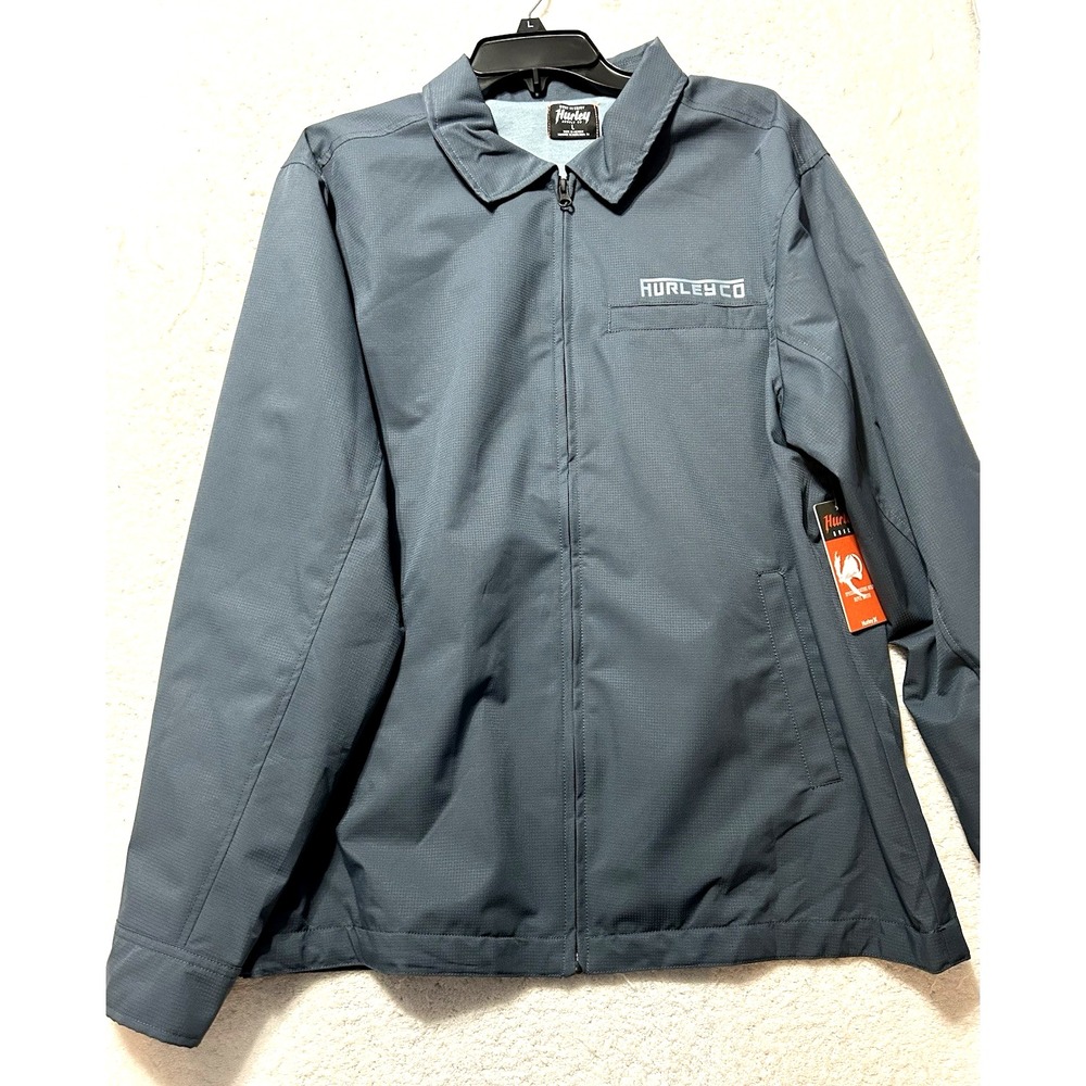 Hurley Knots Windbreaker Men's Large Iron Blue Grey Full Zip Jacket (A1)
